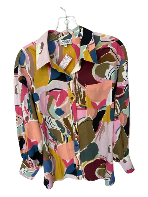 Crosby Size XS Multi Long Sleeve Abstract Button Down Collar Top Multi / XS