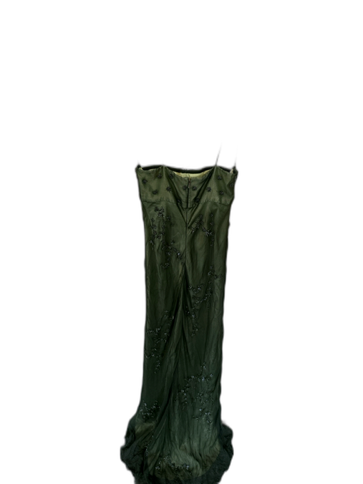 Scala Size S Green Silk Mesh Overlay Beaded Spaghetti Strap Gown Green / S