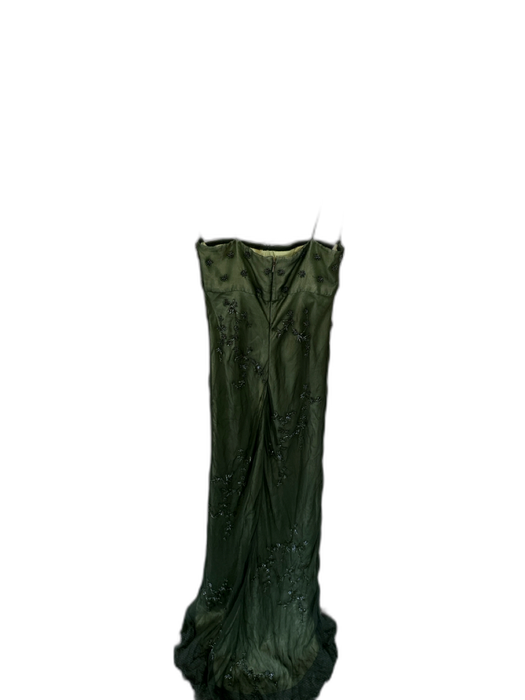 Scala Size S Green Silk Mesh Overlay Beaded Spaghetti Strap Gown Green / S