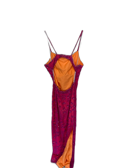 Andretta Donatello Size S Pink & Orange Silk Mesh Overlay Beaded Open Back Gown Pink & Orange / S