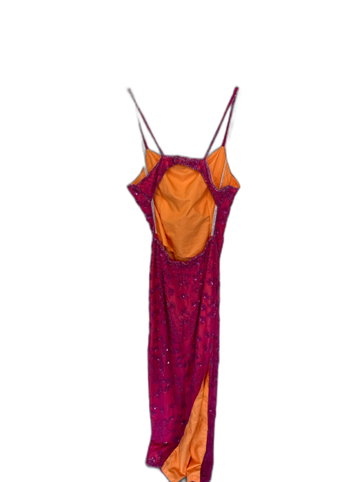 Andretta Donatello Size S Pink & Orange Silk Mesh Overlay Beaded Open Back Gown Pink & Orange / S