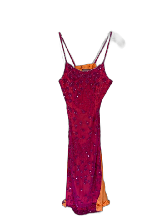 Andretta Donatello Size S Pink & Orange Silk Mesh Overlay Beaded Open Back Gown Pink & Orange / S