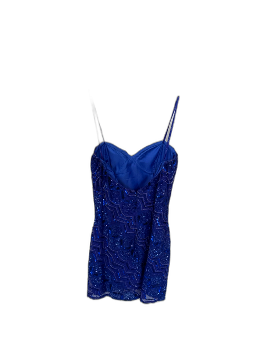 Scala Size 4 Electric Blue Silk Strapless Beaded short Gown Electric Blue / 4