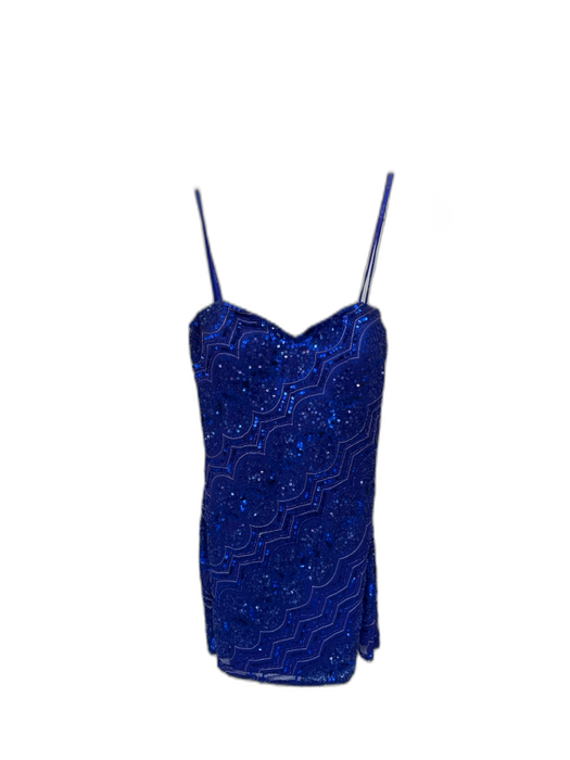 Scala Size 4 Electric Blue Silk Strapless Beaded short Gown Electric Blue / 4