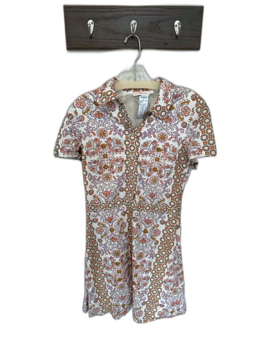 Tory Burch Size 6 Orange & Peach Cotton Short Sleeve Honeycomb Floral Dress Orange & Peach / 6