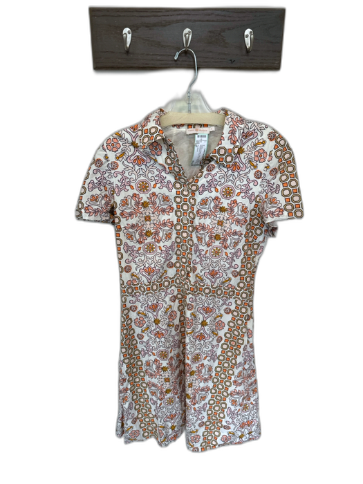 Tory Burch Size 6 Orange & Peach Cotton Short Sleeve Honeycomb Floral Dress Orange & Peach / 6