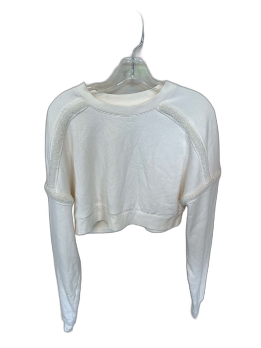 Alo Size S Cream Cotton Blend Fuzzy Long Sleeve Cropped Athletic Sweatshirt Cream / S