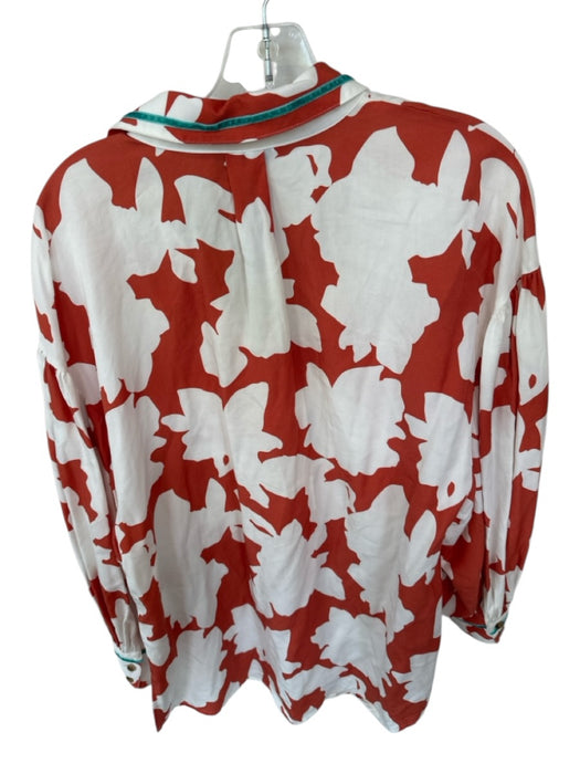 Crosby Size M Orange & White Tencel Button Up Floral 3/4 Balloon Sleeve Top Orange & White / M