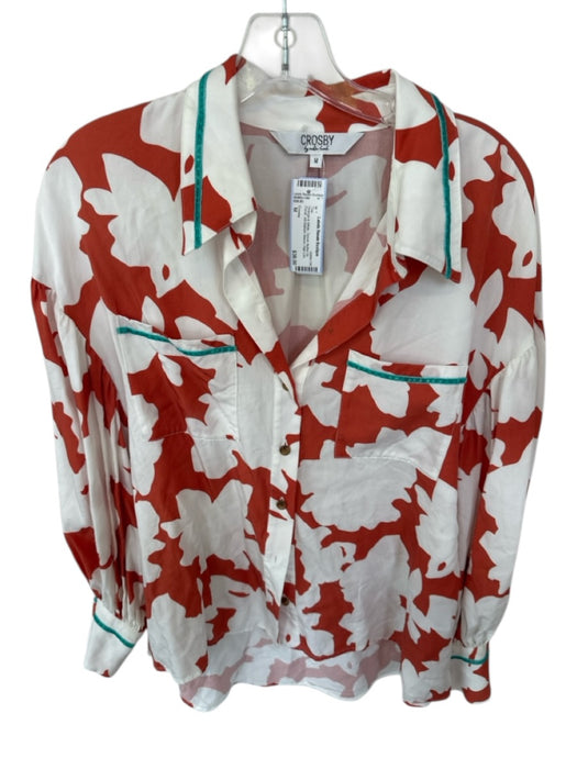 Crosby Size M Orange & White Tencel Button Up Floral 3/4 Balloon Sleeve Top Orange & White / M