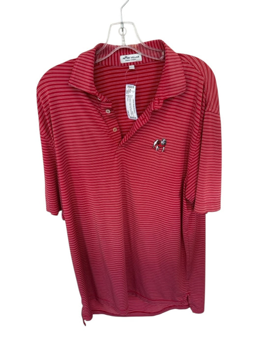 Peter Millar Size L Red & White Polyester Blend Striped Collar Golf Men's Polo Red & White / L