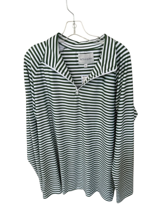 Smith & Quinn Green & White Polyester Blend Striped 1 Button 1/4 zip Pullover Green & White / XL