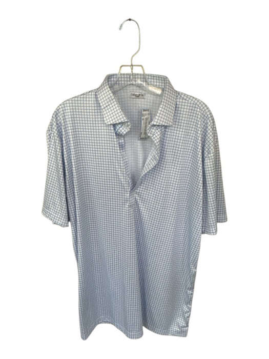 Collars & Co Size XL White & Blue Polyester Grid Dress Collar Men's Polo White & Blue / XL
