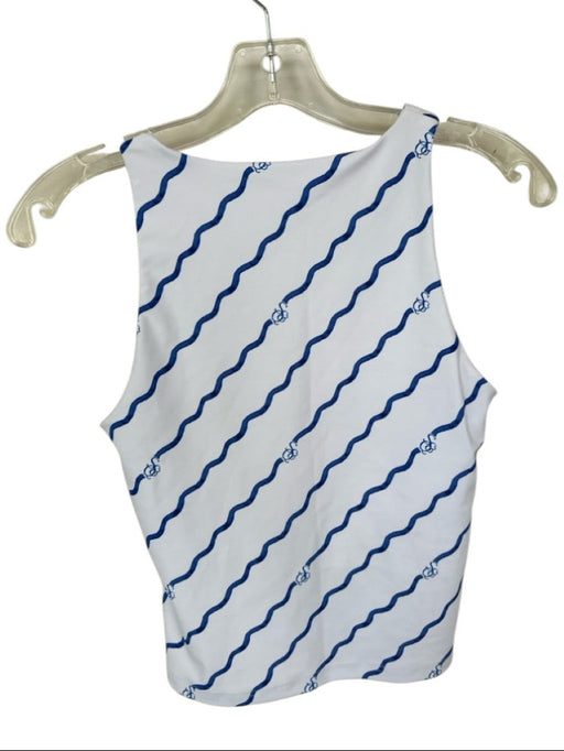 Smith & Quinn Size S White & Blue High Neck Logo Stripe Shelf Bra Athleisure Top White & Blue / S