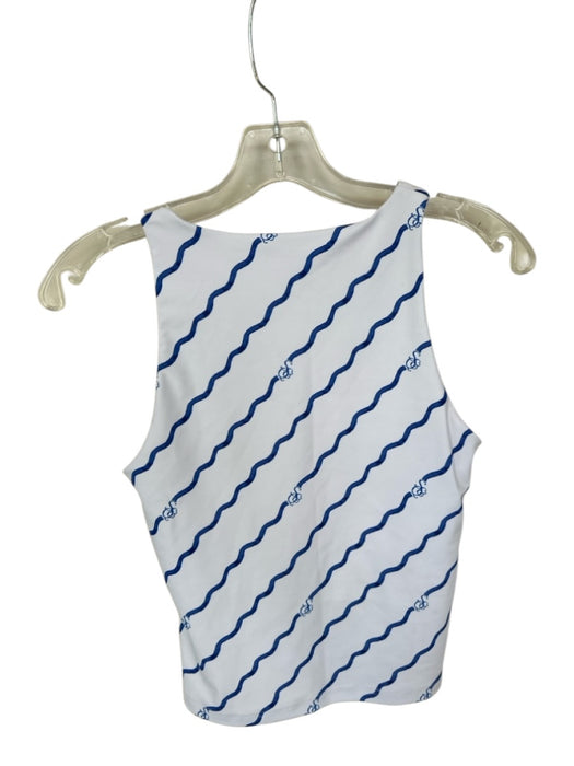 Smith & Quinn Size S White & Blue High Neck Logo Stripe Shelf Bra Athleisure Top White & Blue / S