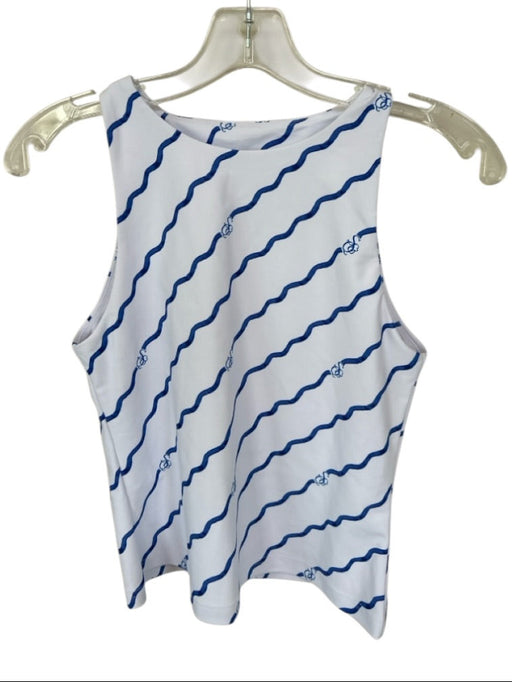 Smith & Quinn Size S White & Blue High Neck Logo Stripe Shelf Bra Athleisure Top White & Blue / S