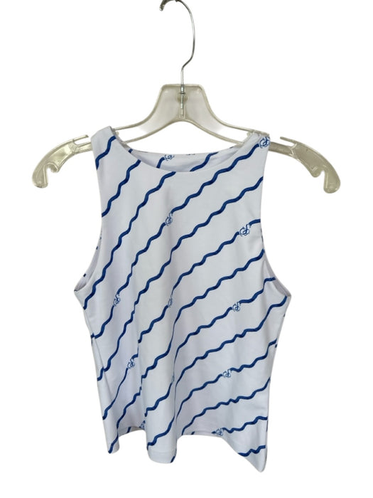 Smith & Quinn Size S White & Blue High Neck Logo Stripe Shelf Bra Athleisure Top White & Blue / S