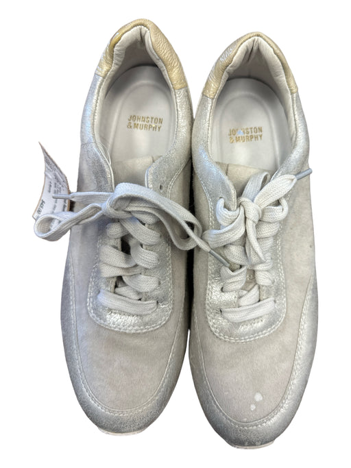 Johnston & Murphy Shoe Size 7 Cream & Silver Suede Shiny detail Lace Up Sneakers Cream & Silver / 7