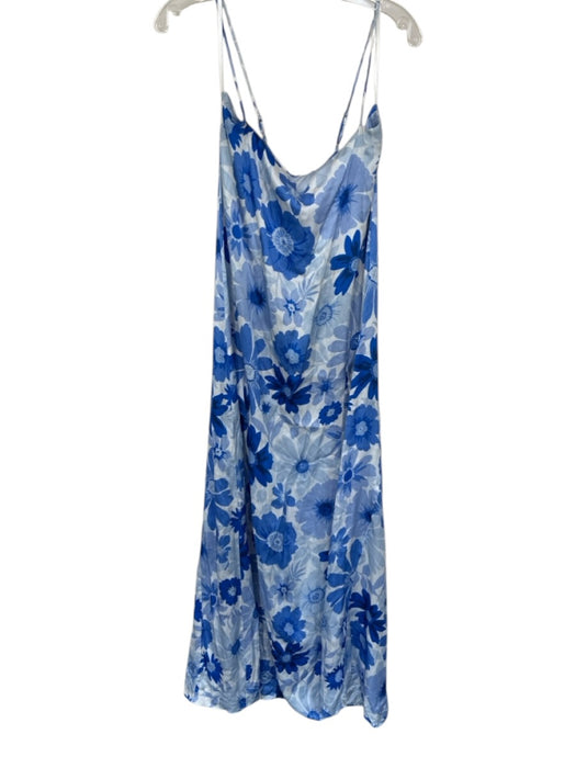 Dissh Size 6 Blue & White Silk Spaghetti Strap Flowers Back Zip Maxi Dress Blue & White / 6