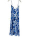 Dissh Size 6 Blue & White Silk Spaghetti Strap Flowers Back Zip Maxi Dress Blue & White / 6