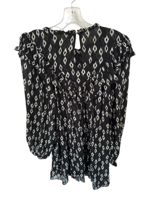 H&M Size S Black & Cream Polyester Blend Long Balloon Sleeve Ikat Ruffles Dress Black & Cream / S
