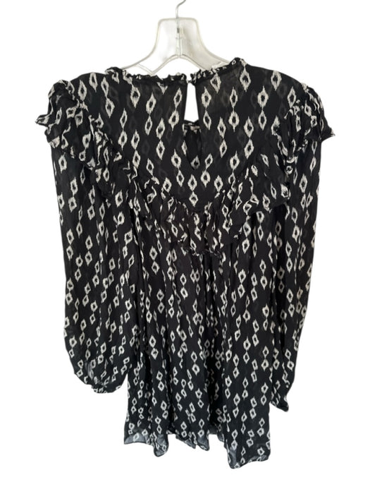 H&M Size S Black & Cream Polyester Blend Long Balloon Sleeve Ikat Ruffles Dress Black & Cream / S