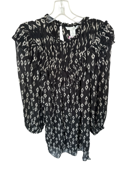 H&M Size S Black & Cream Polyester Blend Long Balloon Sleeve Ikat Ruffles Dress Black & Cream / S