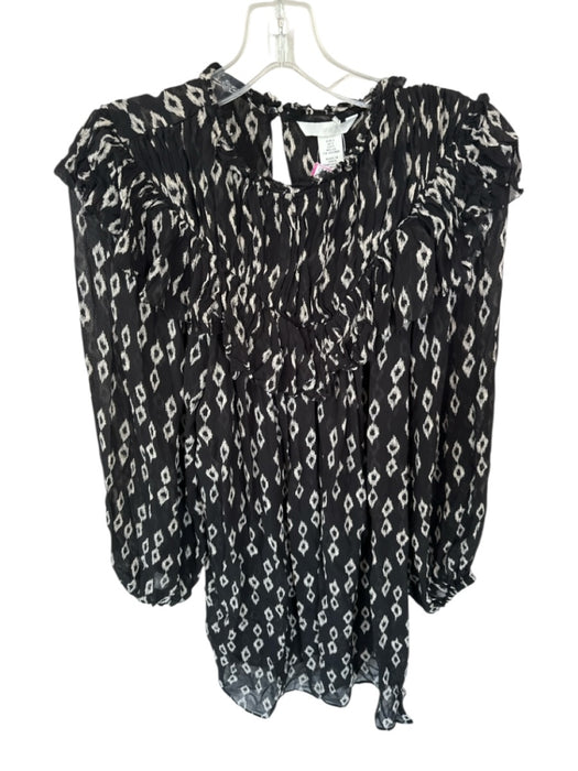 H&M Size S Black & Cream Polyester Blend Long Balloon Sleeve Ikat Ruffles Dress Black & Cream / S