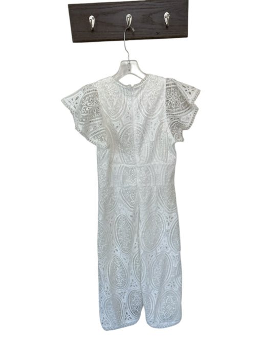 Monique Lhuillier Size 6 White Short Sleeve Lace Overlay Back Zip Maxi Dress White / 6