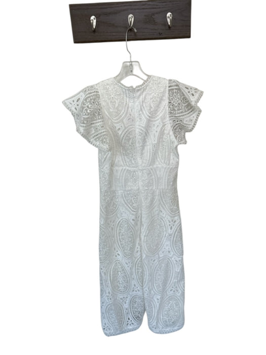 Monique Lhuillier Size 6 White Short Sleeve Lace Overlay Back Zip Maxi Dress White / 6