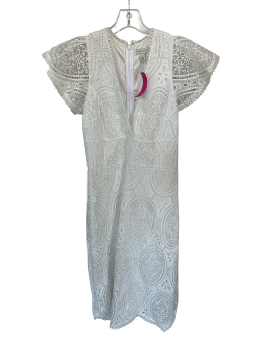 Monique Lhuillier Size 6 White Short Sleeve Lace Overlay Back Zip Maxi Dress White / 6