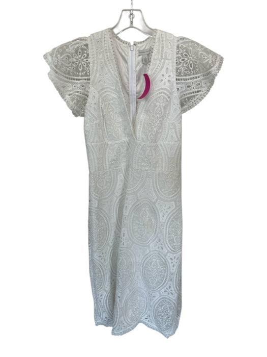 Monique Lhuillier Size 6 White Short Sleeve Lace Overlay Back Zip Maxi Dress White / 6