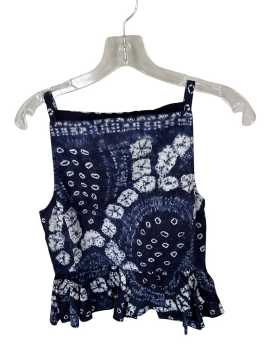 Ulla Johnson Size 4 Navy & white Cotton Spaghetti Strap Tie Dye Peplum Top Navy & white / 4