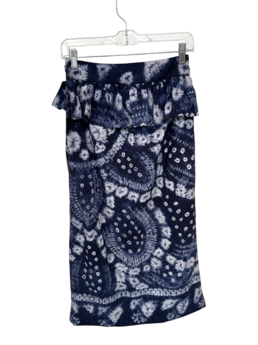 Ulla Johnson Size 4 Navy & white Cotton Side Zip Tie Dye Ruffles Maxi Skirt Navy & white / 4