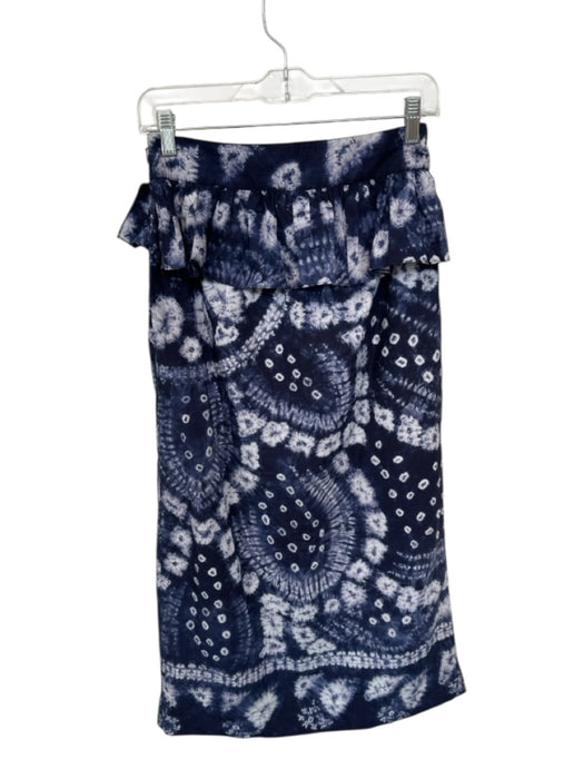 Ulla Johnson Size 4 Navy & white Cotton Side Zip Tie Dye Ruffles Maxi Skirt Navy & white / 4