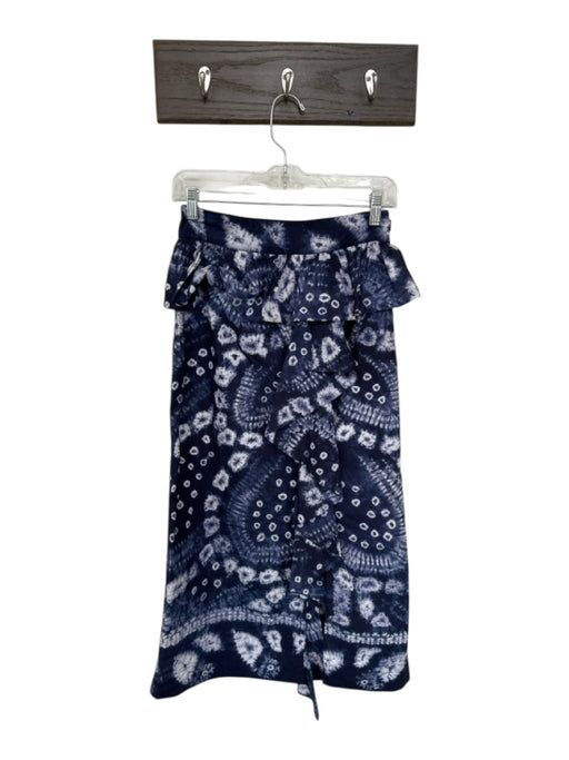 Ulla Johnson Size 4 Navy & white Cotton Side Zip Tie Dye Ruffles Maxi Skirt Navy & white / 4