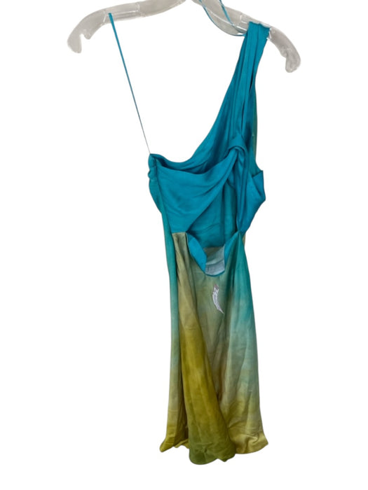 Zara Size S Yellow & Aqua Polyester One Shoulder Ombre Maxi Dress Yellow & Aqua / S