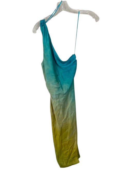 Zara Size S Yellow & Aqua Polyester One Shoulder Ombre Maxi Dress Yellow & Aqua / S