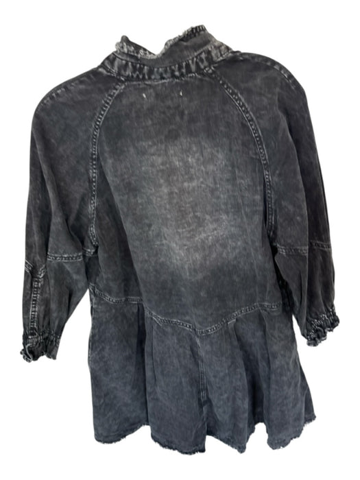 We The Free Size S Black Cotton Blend Long Sleeve Raw Hem Button Down Dress Black / S