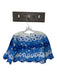 Farm Rio Size M Blue & Cream Linen 3/4 Sleeve Flowers Scalloped Hem Cropped Top Blue & Cream / M