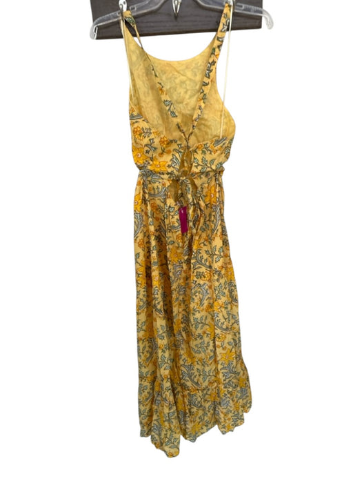 Mango Size M Yellow & Green Cotton High Neck Botanical Maxi Dress Yellow & Green / M