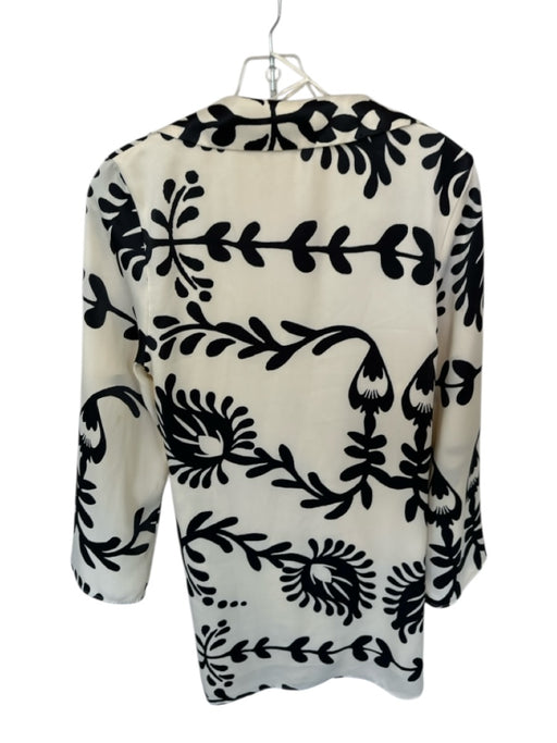 Zara Size M Cream & Black Polyester Long Sleeve Wrap Collar Dress Cream & Black / M