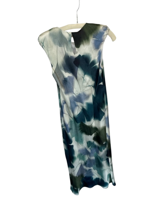 Zara Size M Green & Cream Polyester Cap Sleeve Water Color Shoulder Pads Dress Green & Cream / M