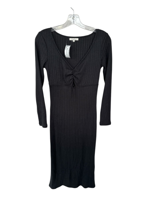 Z Supply Size S Black Rayon Blend Long Sleeve Ribbed Keyhole Maxi Dress Black / S