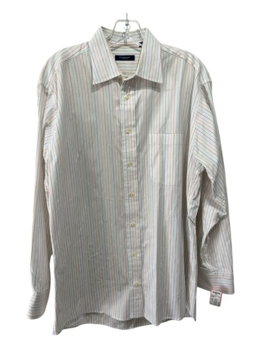 Burberrys Size 16 White & Multi Cotton Striped Button Down Long Sleeve Shirt 16