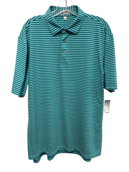 Peter Millar Size L Green Synthetic Striped Polo Men's Short Sleeve Green / L