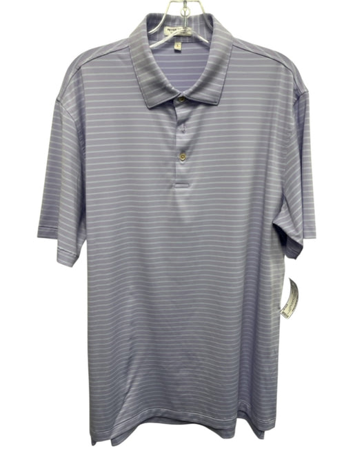 Peter Millar Size L Purple & Blue Print Synthetic Striped Polo Short Sleeve Purple & Blue Print / L