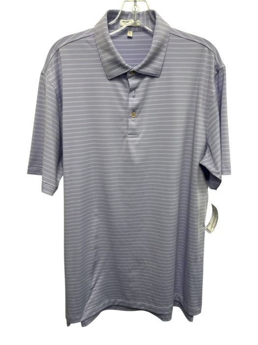 Peter Millar Size L Purple & Blue Print Synthetic Striped Polo Short Sleeve Purple & Blue Print / L