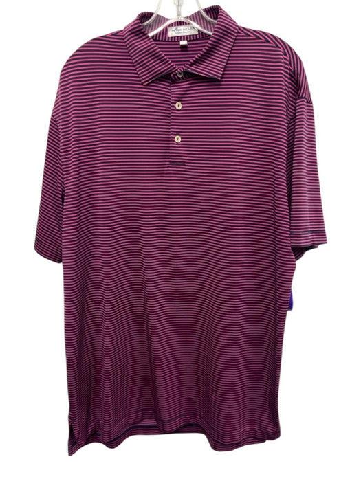 Peter Millar Size L Purple & Navy Print Synthetic Striped Polo Short Sleeve Purple & Navy Print / L