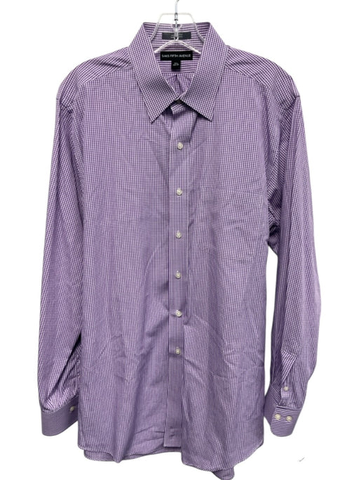 Saks Fifth Ave Size 16.5 Purple & White Cotton Plaid Button up Long Sleeve Shirt Purple & White / 16.5