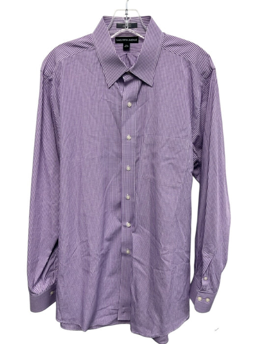 Saks Fifth Ave Size 16.5 Purple & White Cotton Plaid Button up Long Sleeve Shirt Purple & White / 16.5